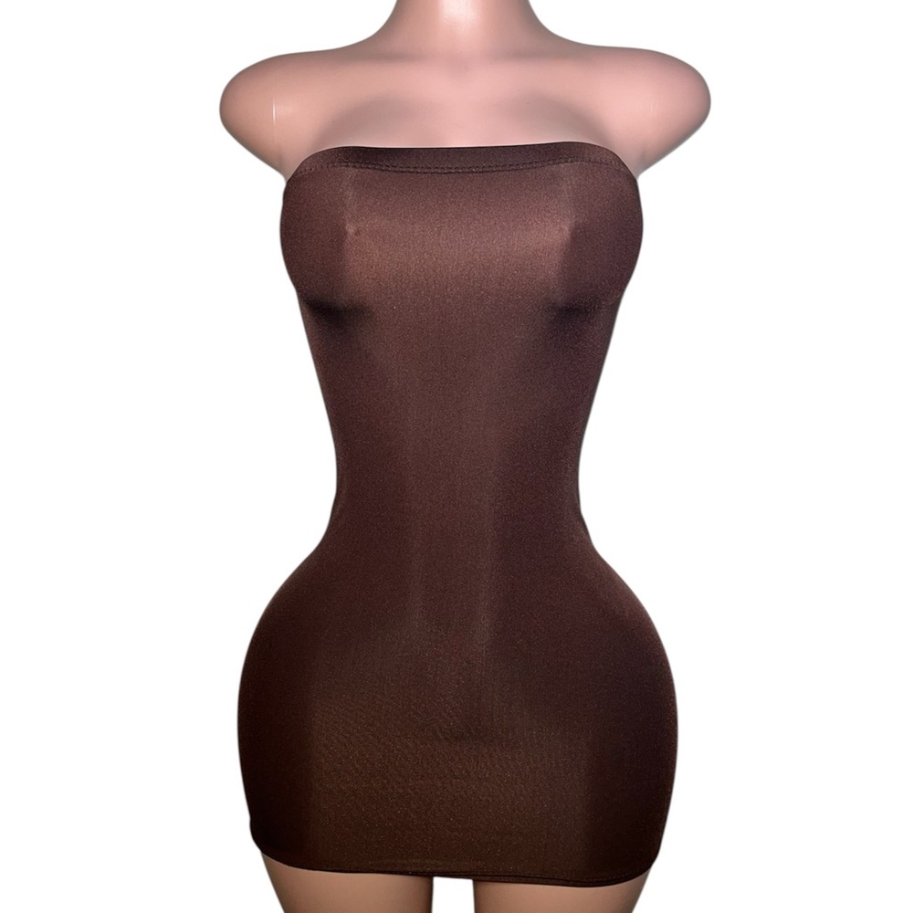 Elegant Strapless Brown Dress